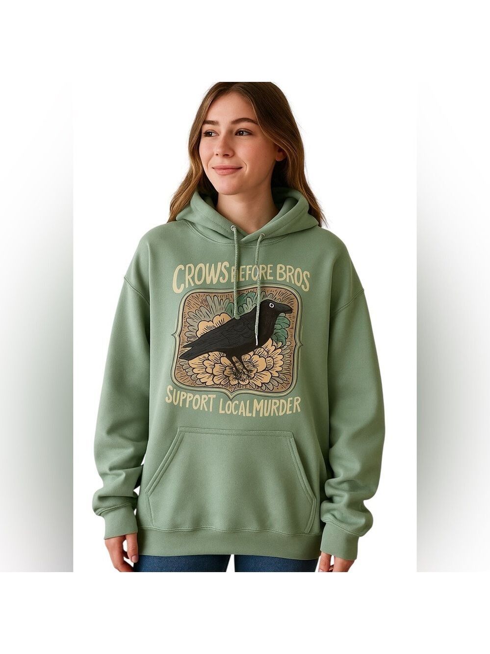 "Crows Before Bros - Support Local Murder" Oversized Hoodie - Funny hoodie